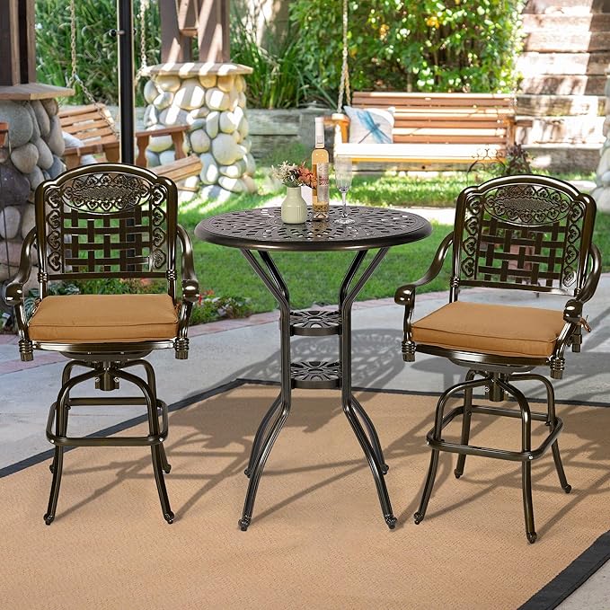 VIVIJASON 3-Piece Outdoor Swivel Bar Stools Set, All Weather Cast Aluminum - Image 5