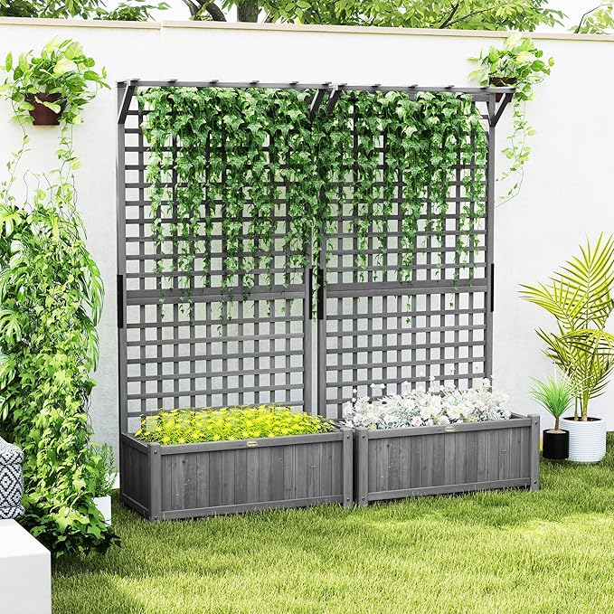 Outsunny Wood Planter with Trellis, Raised Garden Bed - Image 2