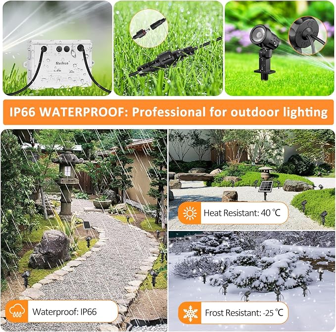 MEIHUA 6 in 1 Solar Spot Lights Outdoor, Solar Landscape Spotlights - Image 6