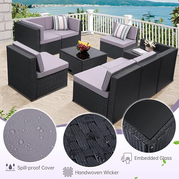 8-Piece Patio Furniture Set, Outdoor Wicker Rattan Sectional - Image 5