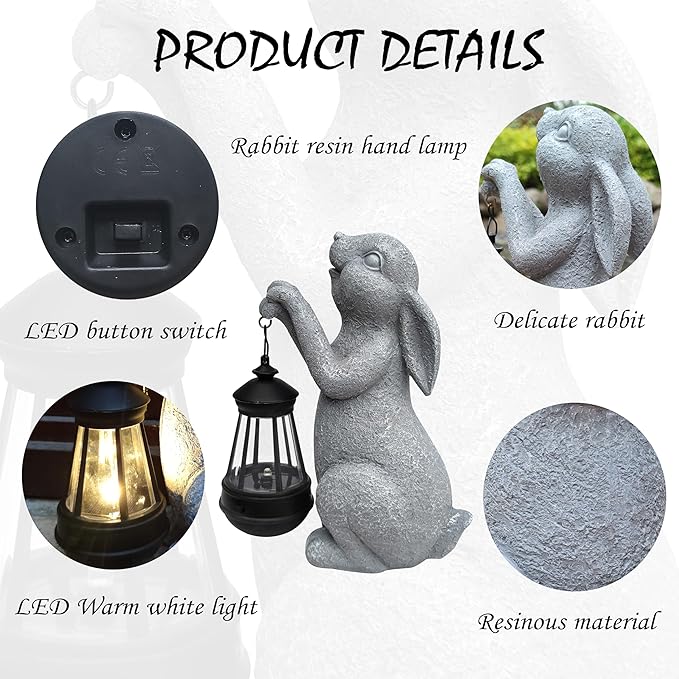 Rabbit Solar Garden Statues, Resin Rabbit Figurine Decorations - Image 7