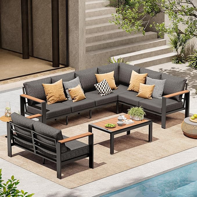 Aluminum Outdoor Patio Furniture Set 8 Seats, Outdoor Sectional Corner Sofa by ComfCove