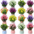 Cindeer 16 Pcs Large Artificial Potted Flowers Fake Potted Plants Plastic Faux by Cindeer