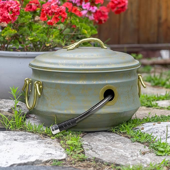 Sedona Hose Pot with Lid, Brass Accents, holds up to 100-Feet of Hose By Good - Image 7