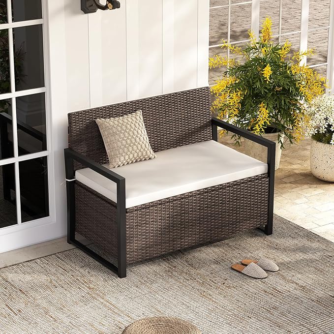 RELAX4LIFE Wicker Outdoor Bench - Image 8