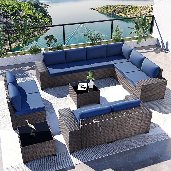 Kullavik 12 Pieces Outdoor Patio Furniture Set PE Wicker Rattan Sectional Sofa by KULLAVIK