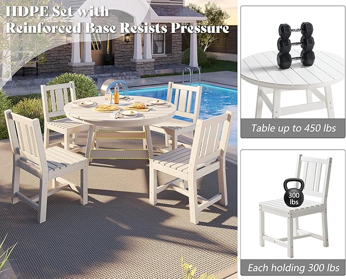AMERLIFE 5 Piece HDPE Outdoor Dining Table & Chairs Set, All-Weather Patio - Image 6