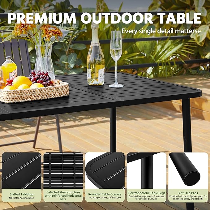 Yaheetech Outdoor Dining Table for 6 Person, Rectangular Slatted Metal Patio - Image 5