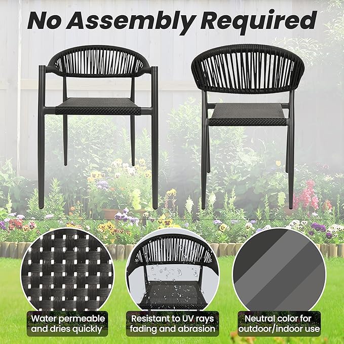 4 Pcs Stackable Patio Dining Chairs, Aluminum Rattan Outdoor Dining Chair - Image 7