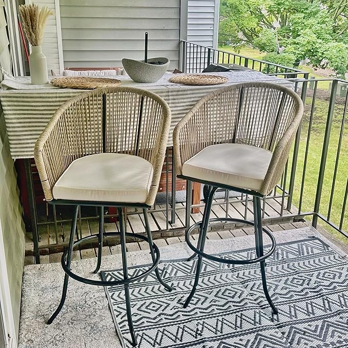 DWVO Outdoor Counter Height Bar Stools Set of 4, Patio Swivel Bar Chairs - Image 4