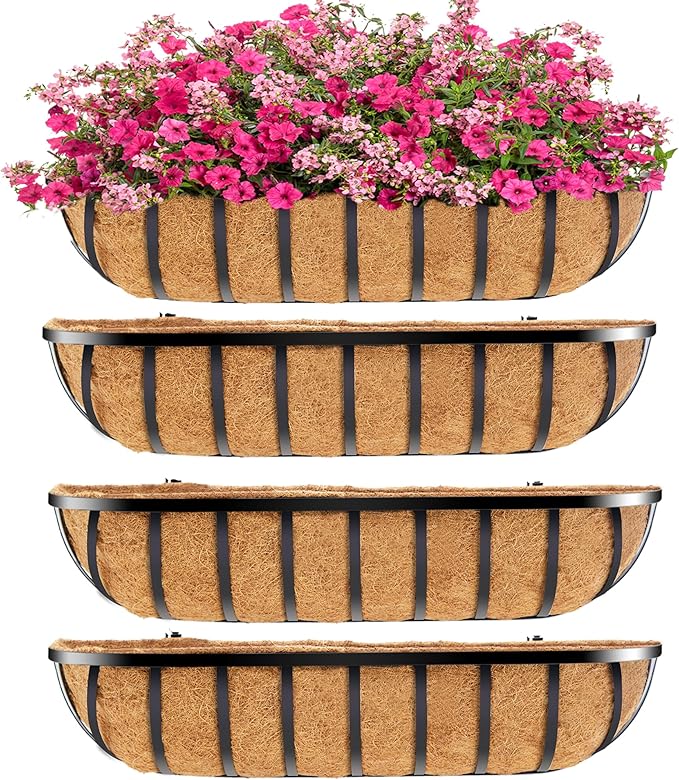 30 Inch Window Deck with Coco Liner, Fence Metal Hanging Flower Planter Window by YM