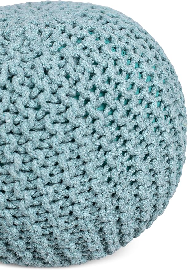 BIRDROCK HOME Round Pouf Ottoman | Cotton Braided Round Foot Stool | Bedroom - Image 8