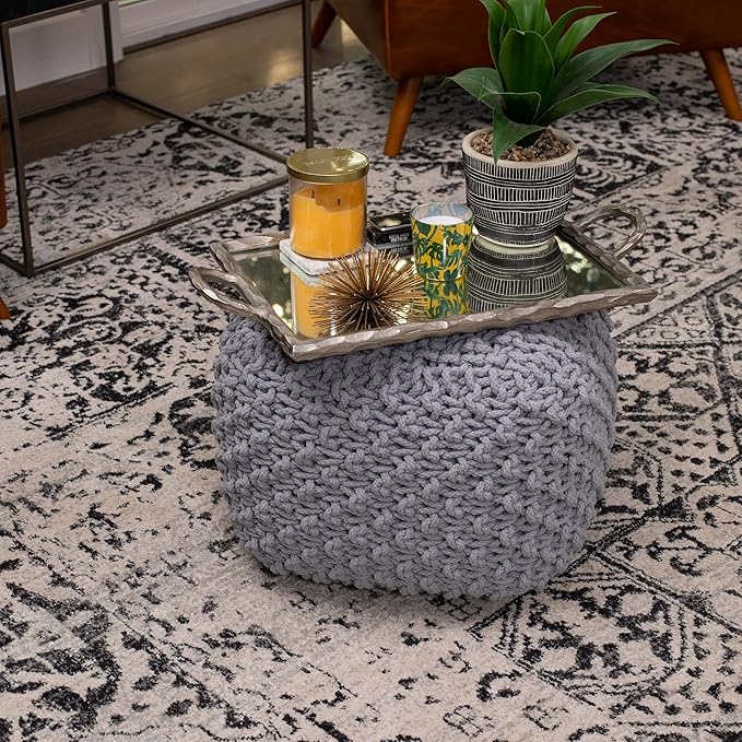 BIRDROCK HOME Square Pouf Ottoman | Cotton Braided Foot Stool - Image 8