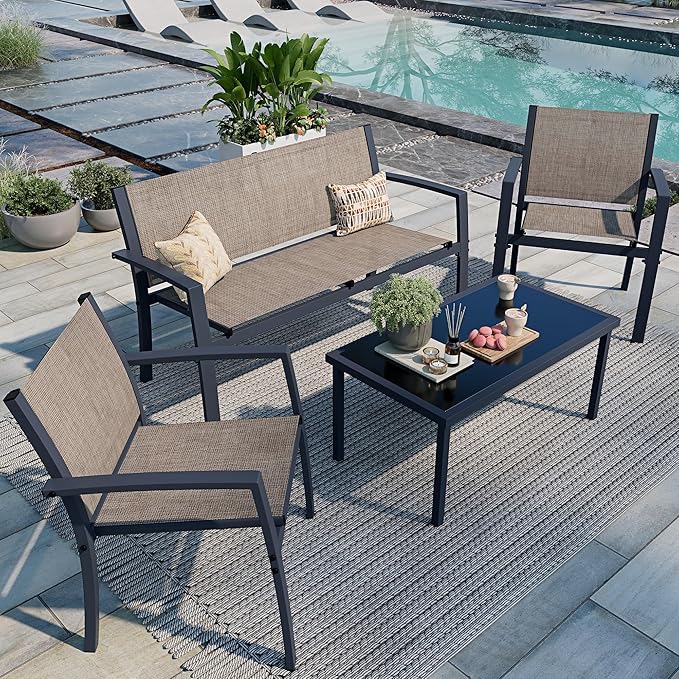 Shintenchi 4 Pieces Patio Furniture Set All Weather Textile Fabric Outdoor - Image 8