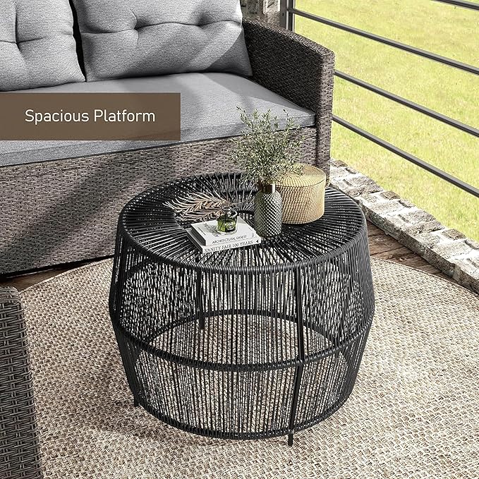 Furniture of America Ysar Boho Rattan Round Coffee Table Outdoor - Image 9