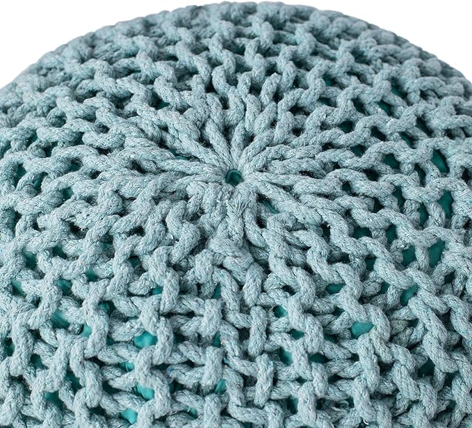 BIRDROCK HOME Round Pouf Ottoman | Cotton Braided Round Foot Stool | Bedroom - Image 6