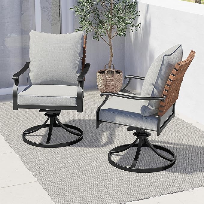 Grand patio 2-Piece Outdoor Dining Chair Set, 2 Leather-Look Wicker 360-Degree by GrandPatio