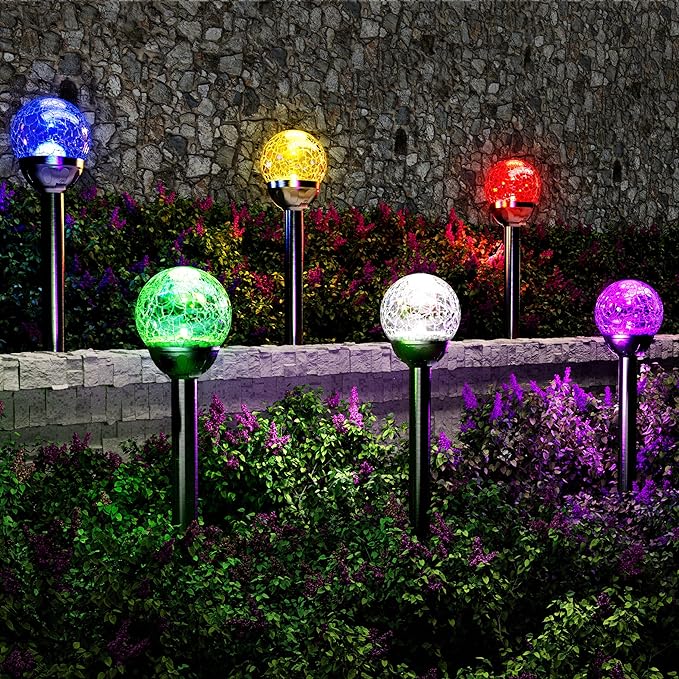 GIGALUMI Solar Outdoor, Cracked Glass Ball Solar Garden Lights, Color Changing - Image 8