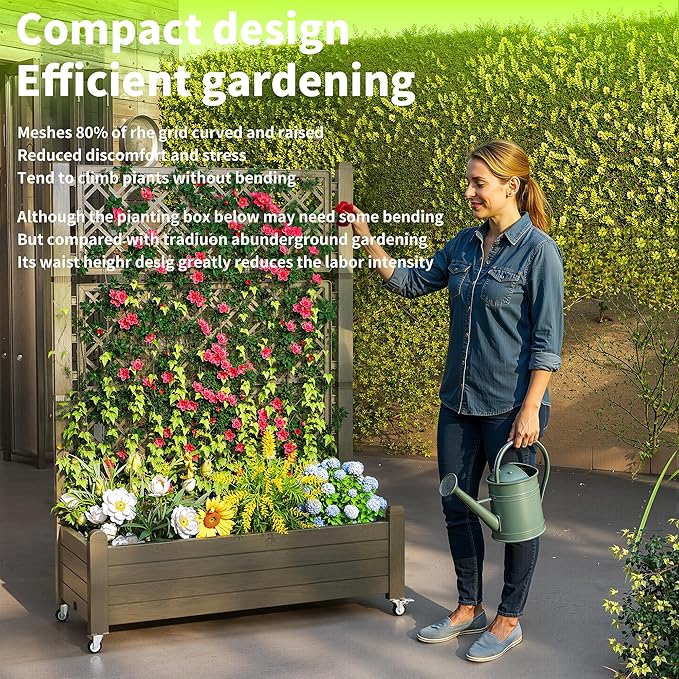 Raised Garden Bed with Trellis, 21 Gallon Self Watering Planter Box with - Image 7