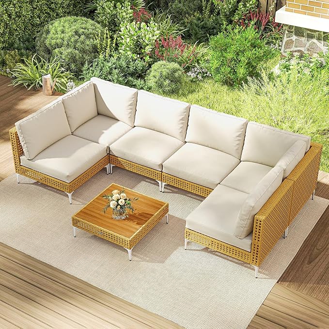 Outsunny 7 Piece Wicker Patio Furniture Set, Modular Outdoor Sectional by Outsunny