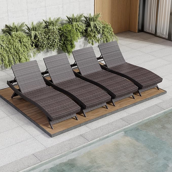 Nestl Chaise Lounge Chair Outdoor Set of 4, Wicker Patio Lounge Chair, Outdoor by Nestl