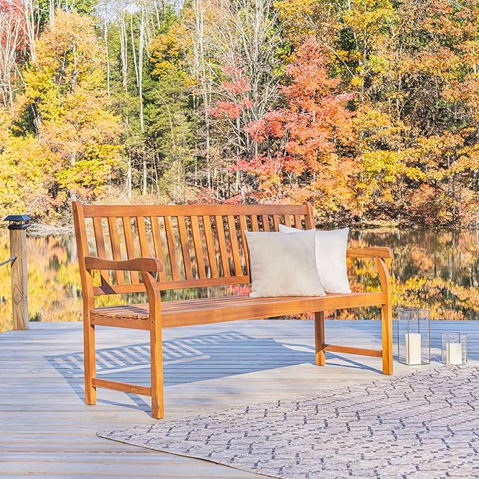JONATHAN Y BNH101A Laurel 59.1" 3-Seat Slat-Back 600-Lbs Support Acacia Wood - Image 2