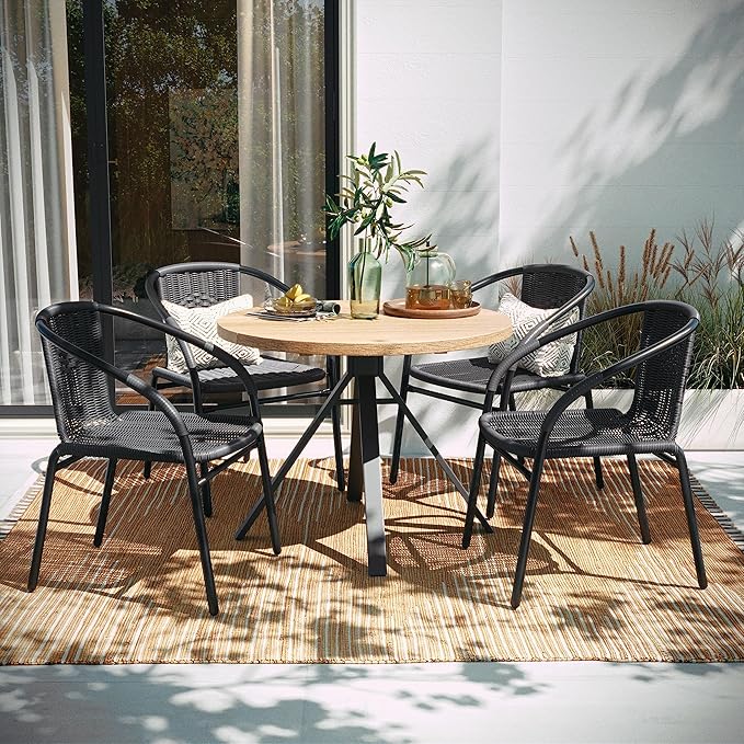 EMMA + OLIVER Set of 4 Modern Rattan Indoor/Outdoor Stack Chairs, Stacking by EMMAOLIVER