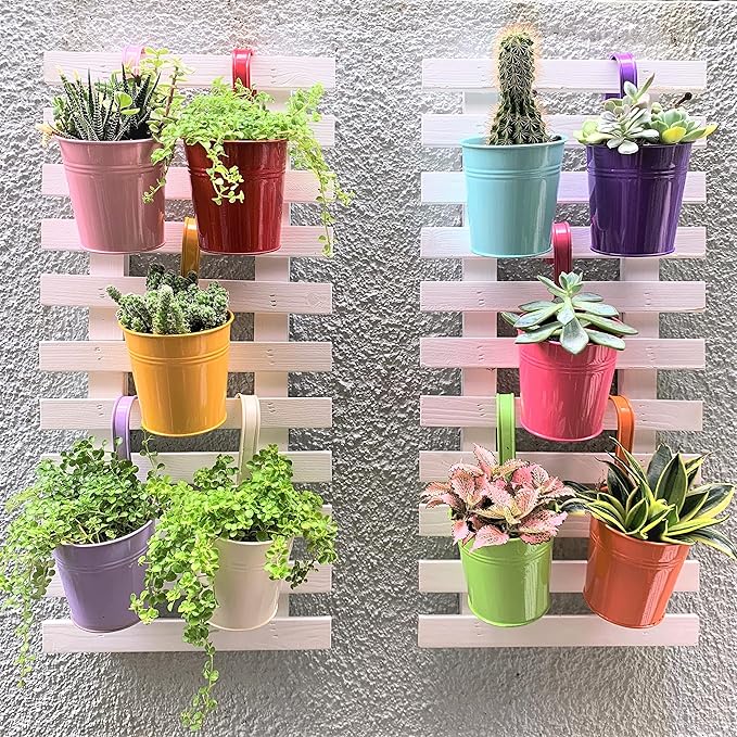 LaLaGreen Hanging Planters Outdoor -10 Pack, 6 Inch Colorful Large Metal Flower - Image 8