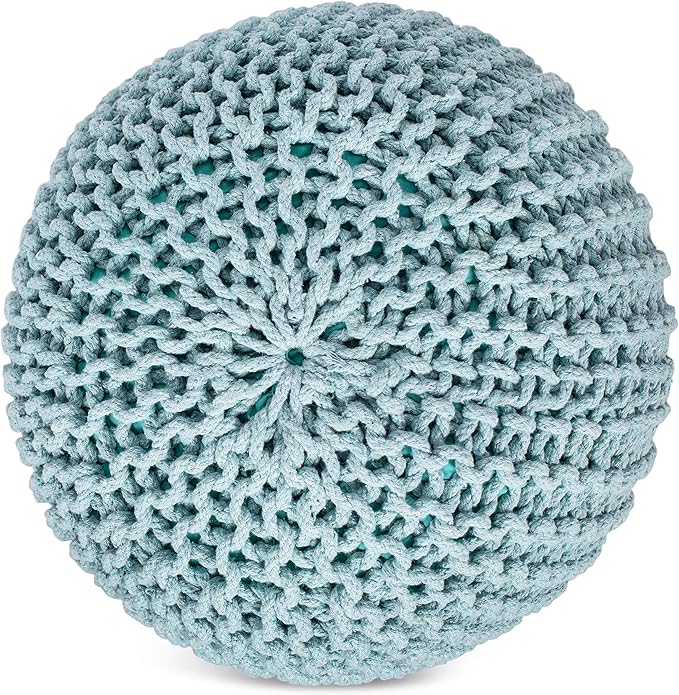 BIRDROCK HOME Round Pouf Ottoman | Cotton Braided Round Foot Stool | Bedroom - Image 3