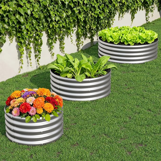 3PCS 2x2x1FT Galvanized Raised Garden Bed Kit, Vegetable Boxes-Round Metal - Image 7