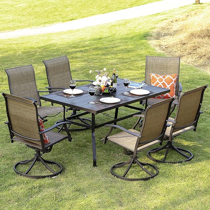 NUU GARDEN 7 Piece Outdoor Dining Set, 6 Swivel Patio Chairs and 1 Dining Table - Image 2