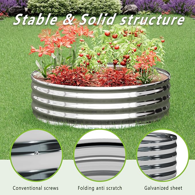 3PCS 3x3x1FT Galvanized Raised Garden Bed Kit, Vegetable Boxes-Round Metal - Image 6