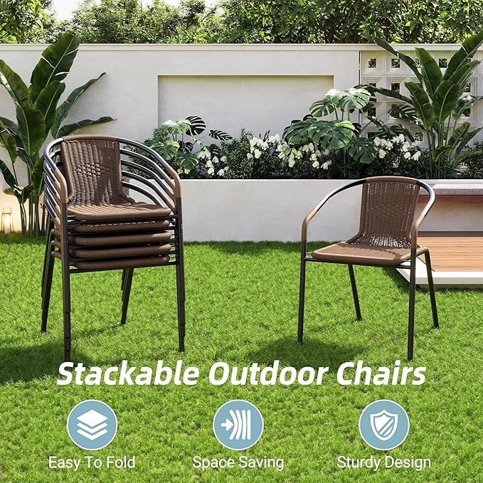 Amopatio Outdoor Dining Chairs Set of 6, Rattan Wicker Patio Chairs, Stackable - Image 3