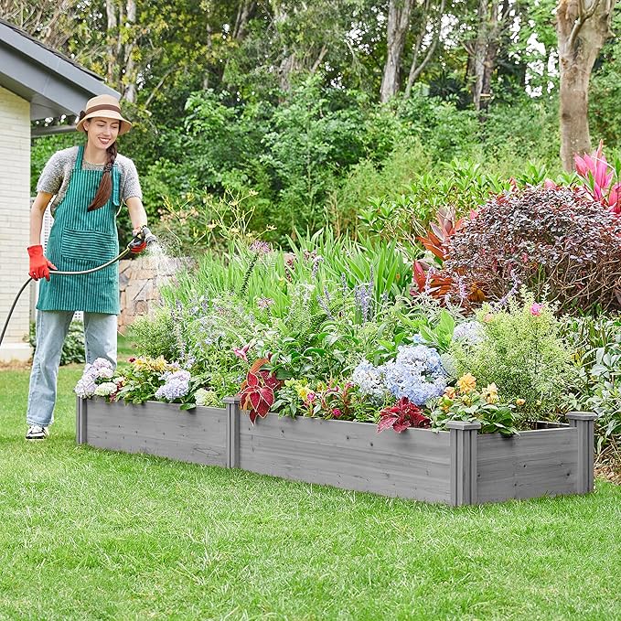 Yaheetech 8×2ft Wooden Horticulture Raised Garden Bed Divisible Elevated - Image 2