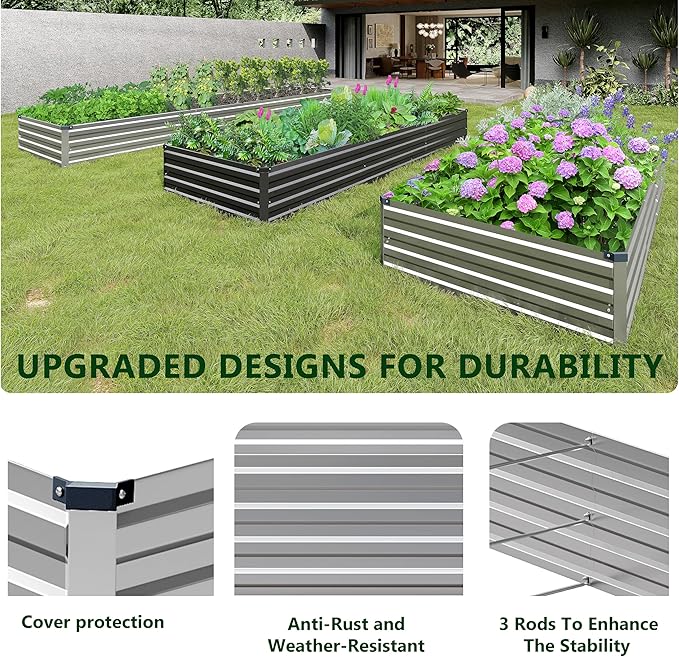2PCS 6x3x1ft Galvanized Raised Garden Bed Kit, Metal Planter Box - Image 6
