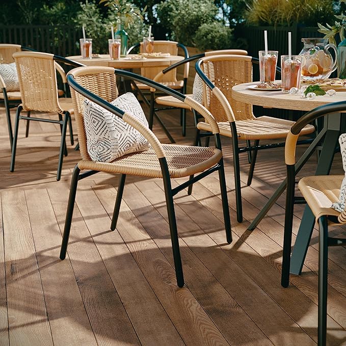 EMMA + OLIVER Set of 4 Modern Rattan Indoor/Outdoor Stack Chairs, Stacking - Image 4