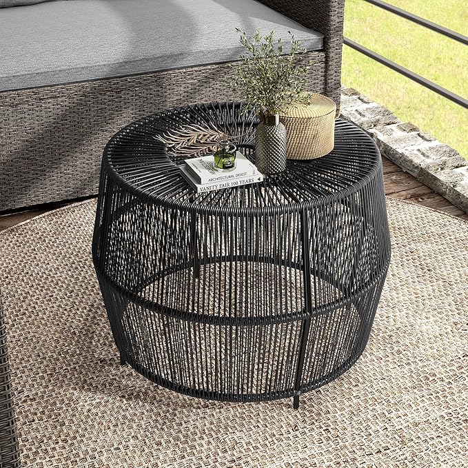 Furniture of America Ysar Boho Rattan Round Coffee Table Outdoor - Image 2