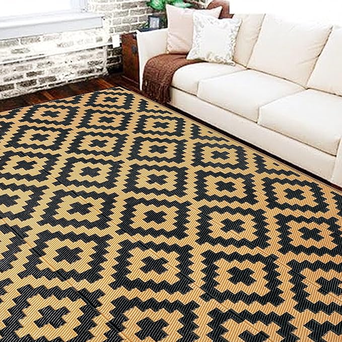 SAND MINE Reversible Mats, Plastic Straw Rug, Modern Area Rug, Large Floor Mat by SANDMIND