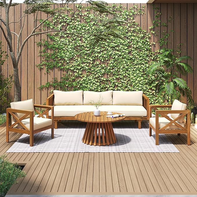Merax Outdoor 4-Piece Acacia Wood Conversation Set - Image 2