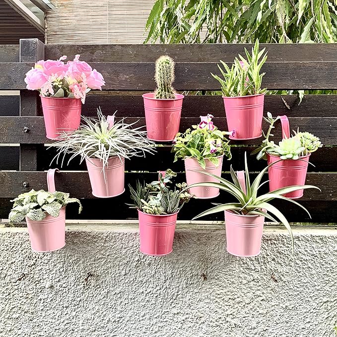LaLaGreen Railing Planters Outdoor -10 Pack, 4 Inch Metal Hanging Flower Bucket by L%C3%A1L%C3%A1Green