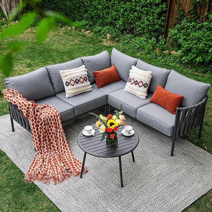 Outdoor Patio Furniture, 6 Pieces Outdoor Sectional L-Shaped Sofa Patio - Image 8