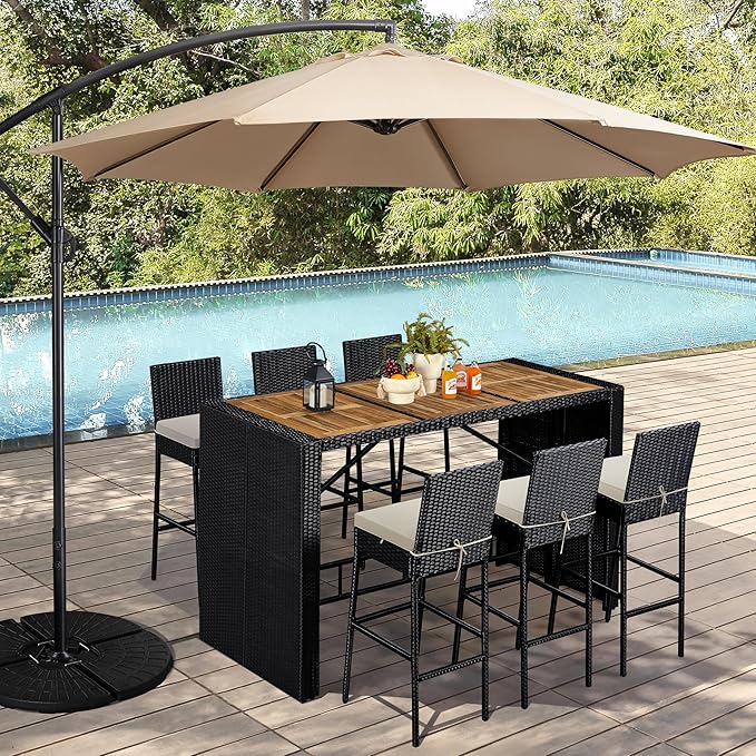 Yaheetech 7 Piece Patio Dining Set Outdoor Acacia Wood Bar Table and Chairs - Image 2