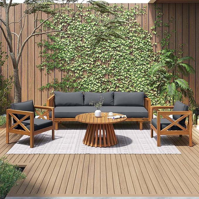 Merax Outdoor 4-Piece Acacia Wood Conversation Set - Image 2