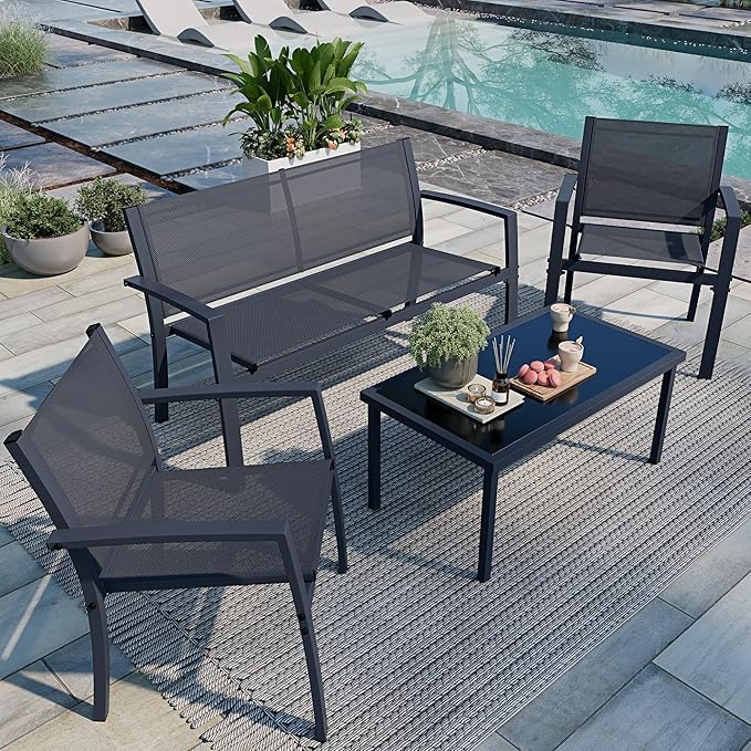 Shintenchi 4 Pieces Patio Furniture Set All Weather Textile Fabric Outdoor by Shintenchi