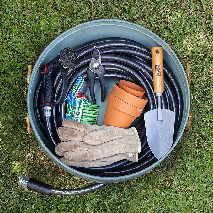 Sedona Hose Pot with Lid, Brass Accents, holds up to 100-Feet of Hose By Good - Image 5