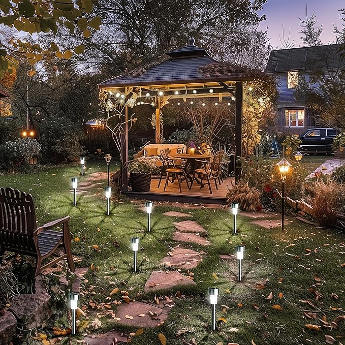 GIGALUMI Solar Pathway Lights, Stainless Steel IP44 Waterproof Auto On/Off - Image 2
