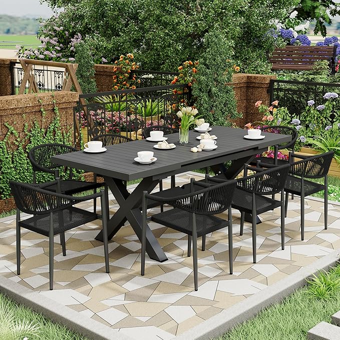 4 Pcs Stackable Patio Dining Chairs, Aluminum Rattan Outdoor Dining Chair - Image 2