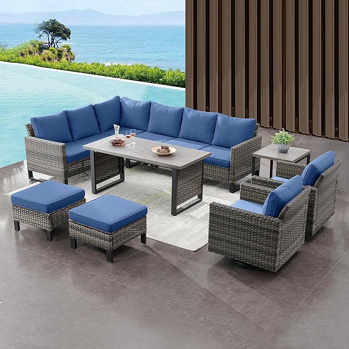 Belord Outdoor Sectional Sofa 6 Seater L Shaped Couch Wicker Patio Conversation - Image 7
