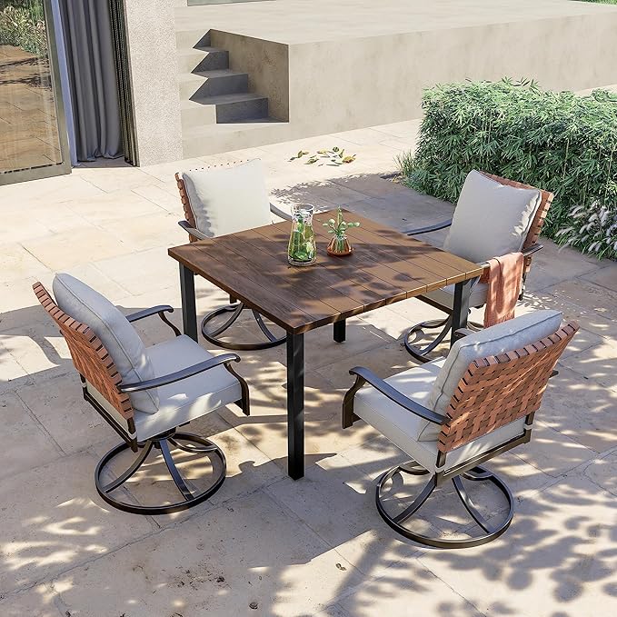 Grand patio 5-Piece Outdoor Dining Set, 4 Leather-Look Wicker Swivel Patio - Image 2