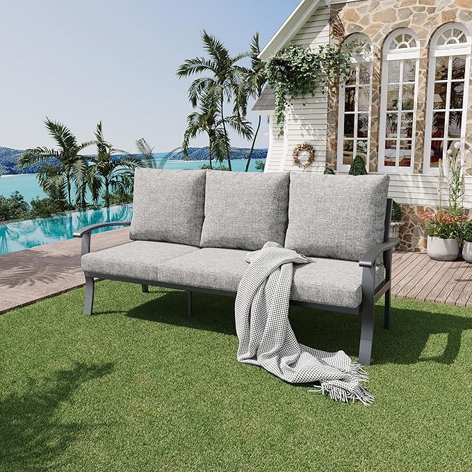 HOMREST Outdoor Couch Aluminum Patio Furniture Sofa, 3-Seat All-Weather Metal - Image 2